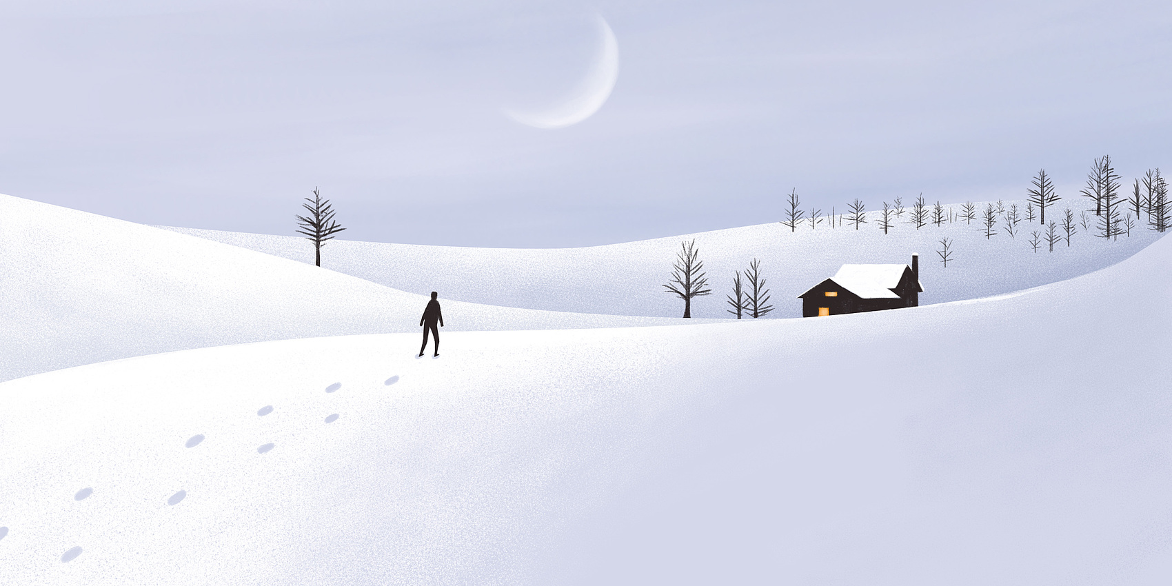 Footprints imprint the snow, leaving paths fleeting yet deep